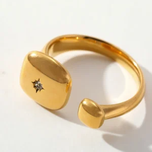 Anillo "Satélite" con Zirconia en Acero Inoxidable y Chapado en Oro de 18K
