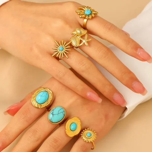 Anillo "Turquoise Cloud" en Acero Inoxidable de Titanio - Imagen 2