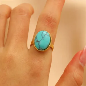 Anillo "Solitario Turquesa"en Acero Inoxidable de Titanio