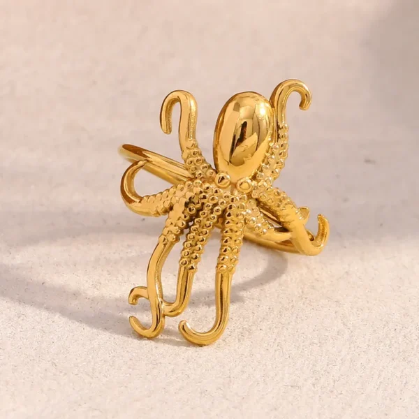Anillo"Octupus"en Acero Inoxidable y Chapado en Oro de18K
