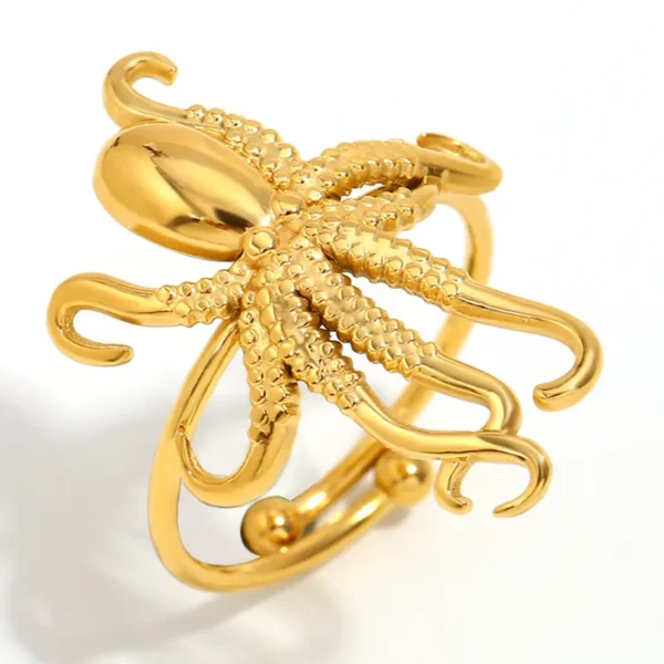 Anillo"Octupus"en Acero Inoxidable y Chapado en Oro de18K - Imagen 2