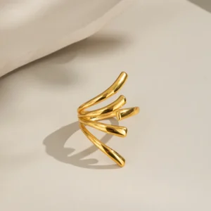 Anillo "Viento" en Acero Inoxidable y Chapado en Oro de 18K