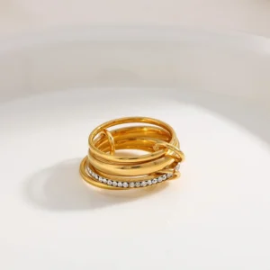Anillo"Bagues 4" en Acero Inoxidable y Chapado en Oro de 18K