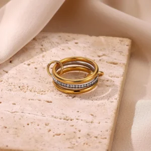 Anillo"Bagues 3" en Acero Inoxidable y Chapado en Oro de 18K