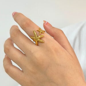 Anillo "Starfish" en Acero Inoxidable y Chapado en Oro de 14K