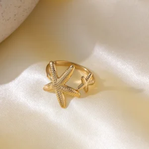 Alternative view of Anillo "Starfish" en Acero Inoxidable y Chapado en Oro de 14K