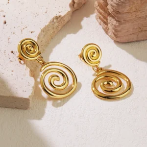 Alternative view of Aretes "Laberinto" en Acero Inoxidable Dorado