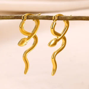 Alternative view of Arracadas "Serpentia"en Acero Inoxidable de Titanio y Chapado en Oro de 18K