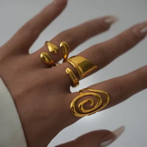 Alternative view of Anillo"Comète" en Acero Inoxidable y Chapado en Oro de 18K