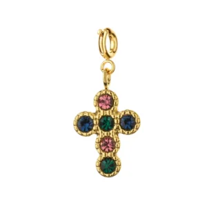 Charm "Cross" con Zirconias en Acero Inoxidable