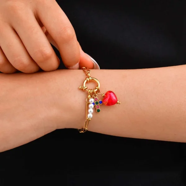 Charm "Cross" con Zirconias en Acero Inoxidable - Imagen 2