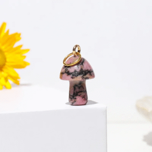 Charm "Funghi Spell" de Ágata Rosa(Piedra Natural) con Cadena Incluida