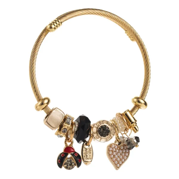 Brazalete "Catarina" con Charms en Acero Inoxidable y Chapado en Oro - Imagen 3