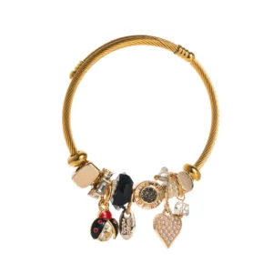 Brazalete "Catarina" con Charms en Acero Inoxidable y Chapado en Oro