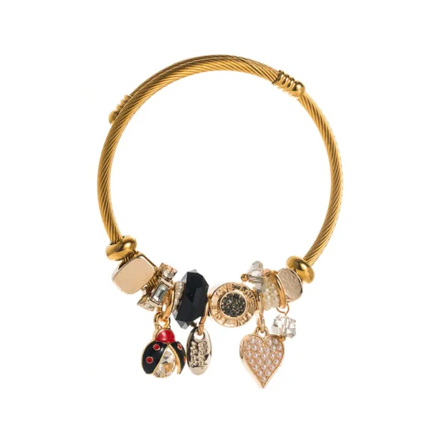 Brazalete "Catarina" con Charms en Acero Inoxidable y Chapado en Oro