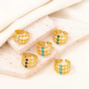 Alternative view of Anillo "Bubbles" en Acero Inoxidable Dorado