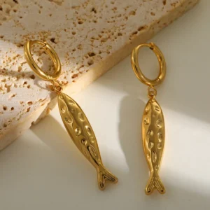 Alternative view of Aretes "Pesca" en Acero Inoxidable y chapado en Oro de 18K