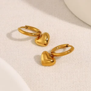 Arracadas con Corazón Mini Colgante en Acero Inoxidable y Chapado en Oro de 18K