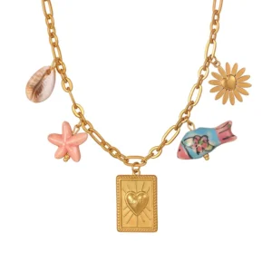 Alternative view of Collar con Charms "Summer Love" en Acero Inoxidable de Titanio