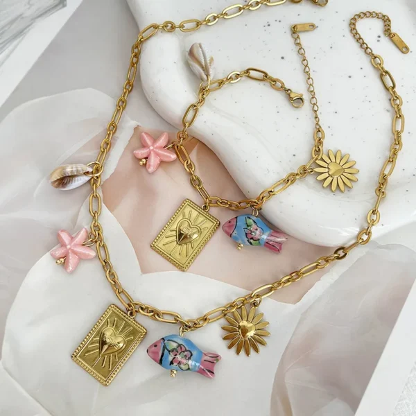 Collar con Charms "Summer Love" en Acero Inoxidable de Titanio - Imagen 3