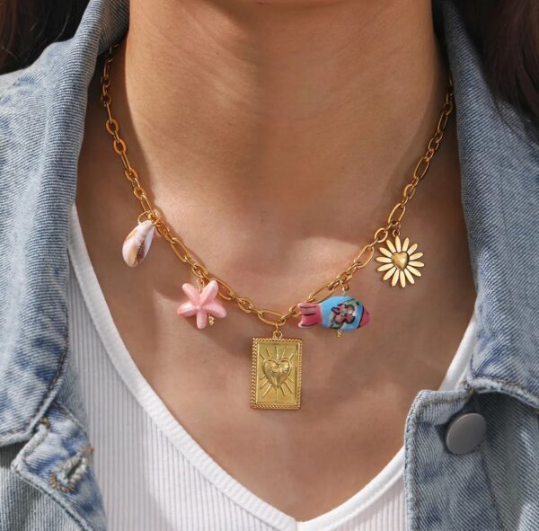 Collar con Charms "Summer Love" en Acero Inoxidable de Titanio