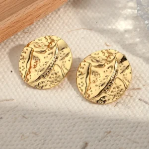 Aretes "Moneda" en Acero Inoxidable Dorado