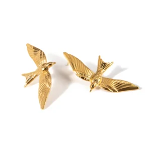 Aretes "Bird" en Acero Inoxidable y Chapado en Oro de 18K