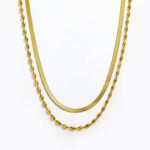Set de Dos Cadenas en Acero Inoxidable y chapado en Oro de 18K