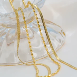 Alternative view of Set de Dos Cadenas en Acero Inoxidable y chapado en Oro de 18K