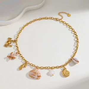 Collar "Vacances"en Acero Inoxidable y Chapado en Oro de 18K
