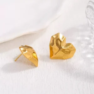 Alternative view of Aretes "Robot Heart" en Acero Inoxidable Dorado