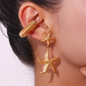 Aretes "Hanging Satrfish"en Acero Inoxidable y Chapado en Oro de 18K
