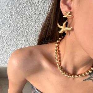 Alternative view of Aretes "Hanging Satrfish"en Acero Inoxidable y Chapado en Oro de 18K