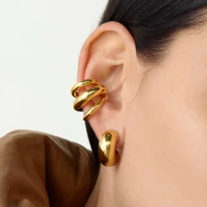 Ear Cuff en Acero Inoxidable y Chapado en Oro de 18K (Una Pieza)