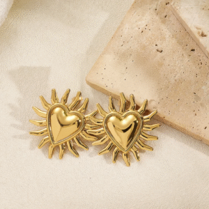 Aretes "Flaming Heart"en Acero Inoxidable y Chapado en Oro
