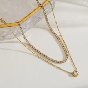 Collar "Twinkle" con Zirconias en Acero Inoxidable y Chapado en Oro de 18K