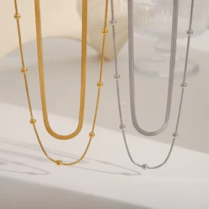 Alternative view of Collar de Cadena Doble en Acero Inoxidable y Chapado en Oro de 18K