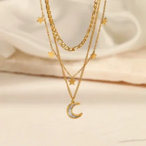 Alternative view of Collar Multicadena "Night Sky" en Acero Inoxidable y chapado en oro de 18K