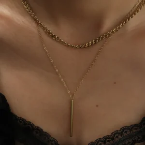 Collar de Cadena Doble "Péndulo" en Acero Inoxidable y Chapado en Oro de 18K