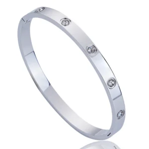Brazalete "Diamond Dot" en Color Plata de Acero Inoxidable y Chapado en Oro de 18K