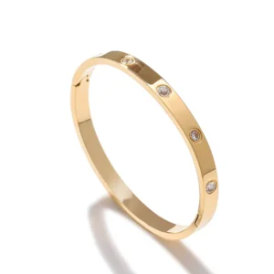 Brazalete "Diamond Dot" en Color Dorado de Acero Inoxidable y Chapado en Oro de 18K