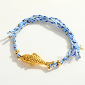 Pulsera "Fish on a String"en Acero Inoxidable y Chapado en Oro de 18K-Azul