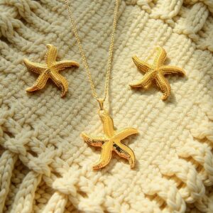 Set de Aretes y Collar "Starfish" en Acero Inoxidable Dorado