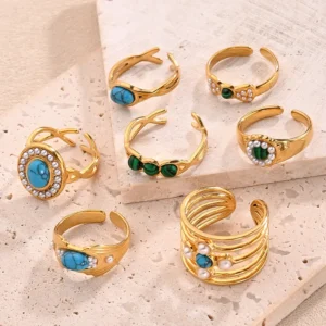 Alternative view of Anillo "Xiuh" en Acero Inoxidable y Chapado en Oro de 18K