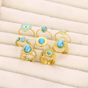 Alternative view of Anillo "Saturn"con Turquesa en Acero Inoxidable y Chapado en Oro de 18K