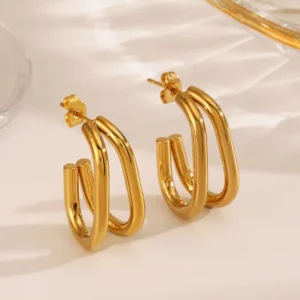Arracadas "Dobles" en Acero inoxidable y Chapado en Oro de 18K