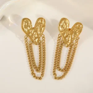 Aretes Statement de Corazón en Acero Inoxidable y Chapado en Oro de 18K