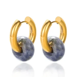Arracadas con Piedra Natural en Acero Inoxidable y Chapado en Oro de 18K
