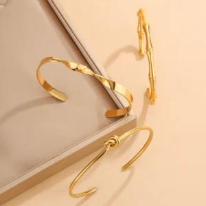 Alternative view of Brazalete "Bamboo" en Acero Inoxidable Dorado