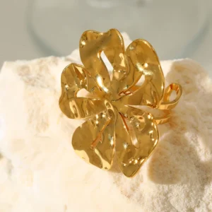 Anillo Statement "Flower" en Acero Inoxidable y Chapado en Oro de 18K